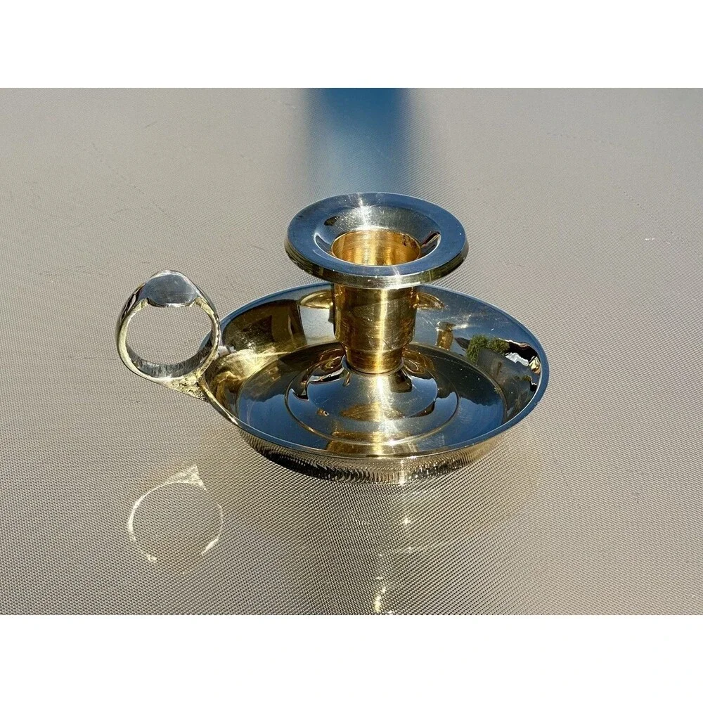 Solid Brass Chamberstick Candle Holder Finger Loop Drip Pan Made In India